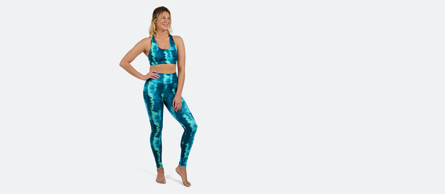 MoveMe Racerback Sports Bra | Teal Tie Dye