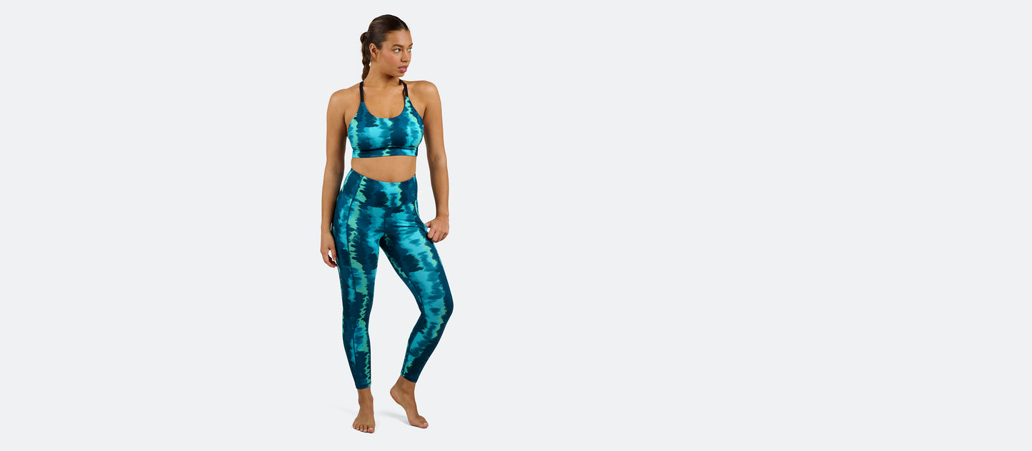 MoveMe Longline Sports Bra | Teal Tie Dye