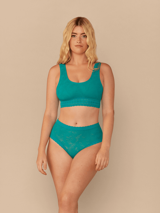 All Over Lace U-Back Bralette | Peacock Teal Palm