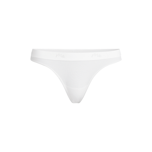 Stretch Cotton Mid-Rise Thong | White