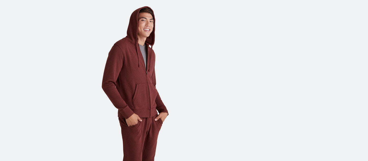 French Terry Zip Hoodie - Men's | Heather Burgundy
