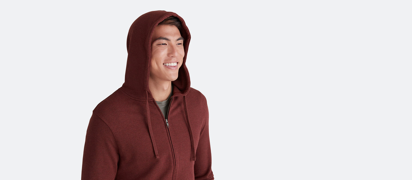 French Terry Zip Hoodie - Men's | Heather Burgundy